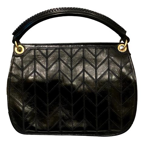 Miu Miu Vitello Shine Patch Black Leather Satchel Bag.